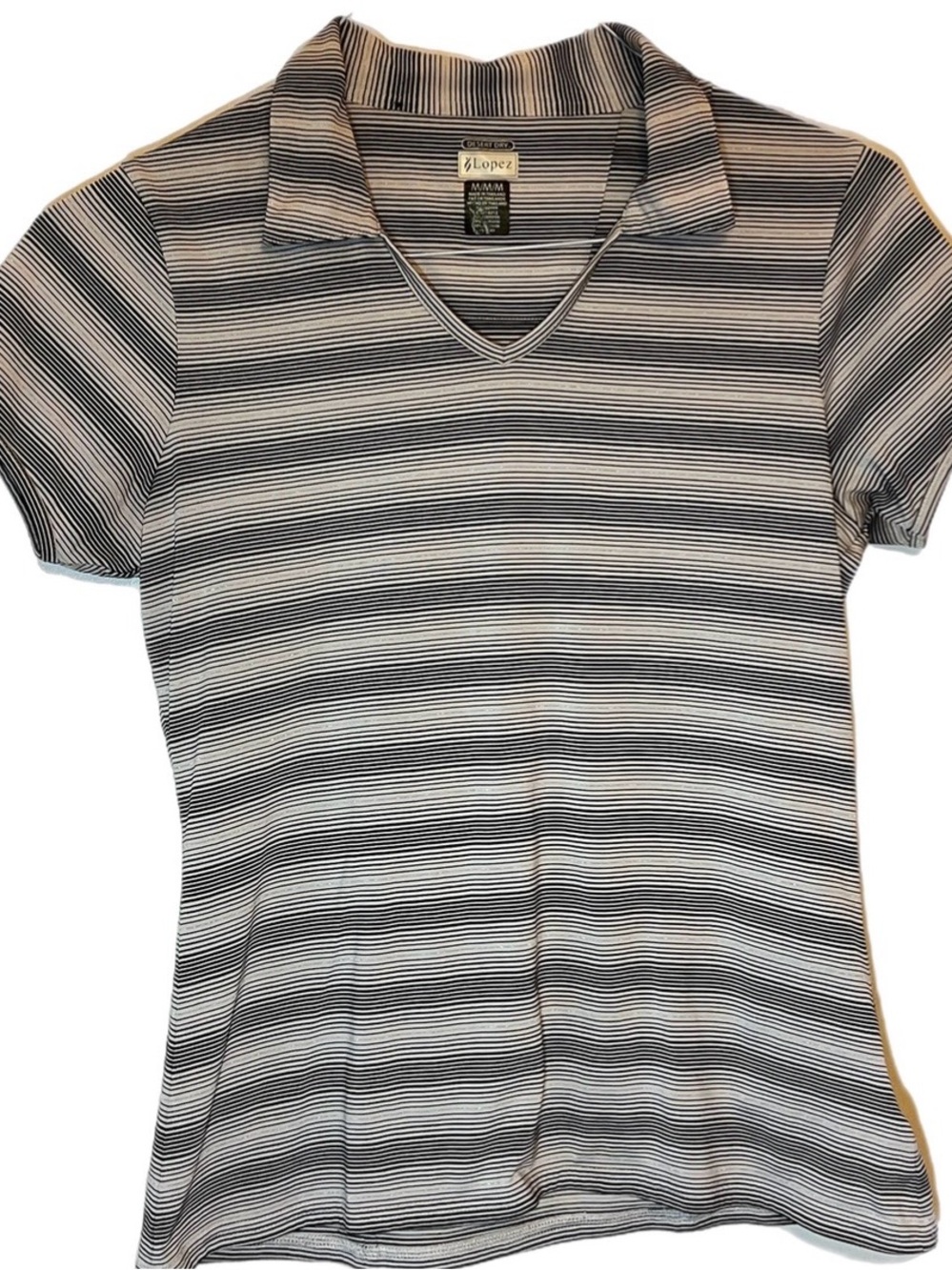 Lopez Golf Women's Black & White Striped Short-Sleeve Polo V-Neck Top